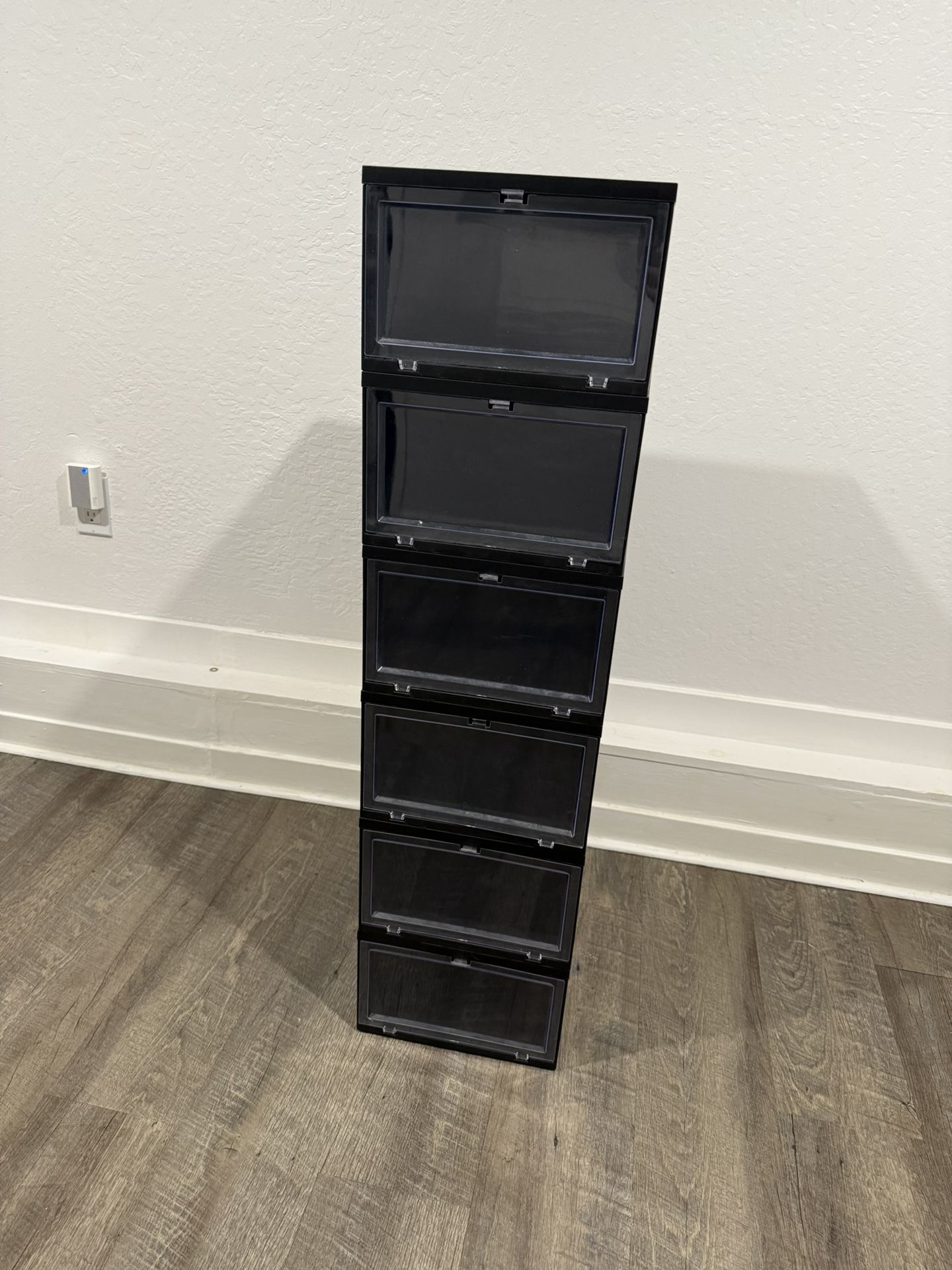 6 Black Large Drop-Front Shoe Box From Container Store