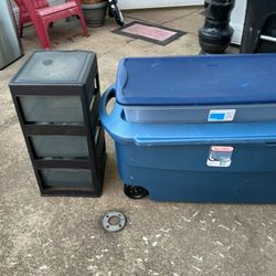 Three  Storage Items, The Big Bin Has Wheels And Is Big Enough To Storage Your Items, The Black One Has 3 Draws (all For $20)