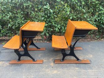 Pair of Vintage Chicago Cast Iron & Wood School Desks – Cleaned & Conditioned