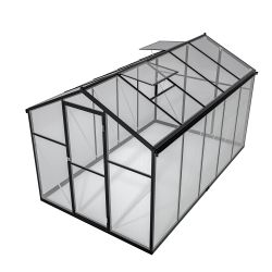 6x10 ft Outdoor Polycarbonate Greenhouse Kit with Aluminum Frame, Walk-in Garden Green House with Lockable Door & Adjustable Roof Vent, Backyard, Pati
