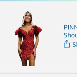 PINMJEE Off The Shoulder Homecoming Dresses with Feather Sparkly Sequin Short Prom Cocktail Dress 