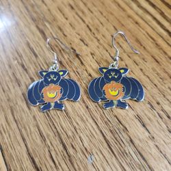 Vintage Earrings Bat Pumpkin Halloween 