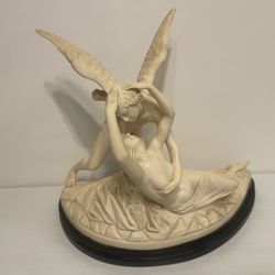 Cupid and Psyche Statue by Santini Alabaster from Italy 15” Long 13” tall