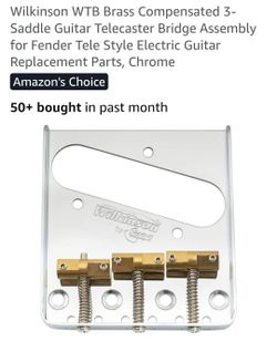 Wilkinson WTB Brass Compensated 3- Saddle Guitar Telecaster Bridge Assembly for Fender Tele Style Electric Guitar Replacement Parts, Chrome
