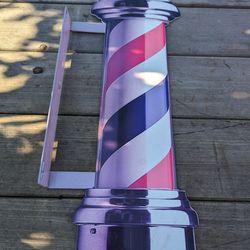 24" Metal Barbershop Pole Sign - Classic Red, White, and Blue Wall Decor

