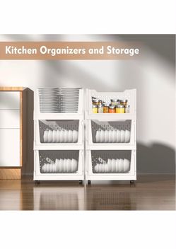 3-Tier Stackable and Foldable Plastic Storage Bins with Wheels