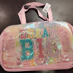 Girls Pink “Dream Big” Duffel Bag with Sequins - NWT
