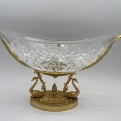 A Large Vintage French Empire Style Crystal & Ormolu Centerpiece Decor w/Gilt Swans