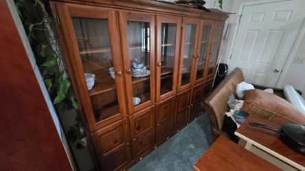 Matching Pair of Danish Solid Wood Glass-Door Display Cabinets