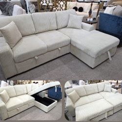 Beige Pull Out Sectional Sofa  &  Storage