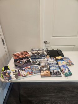 DVD player, Wii games, DVDs, video game system, game, puzzle