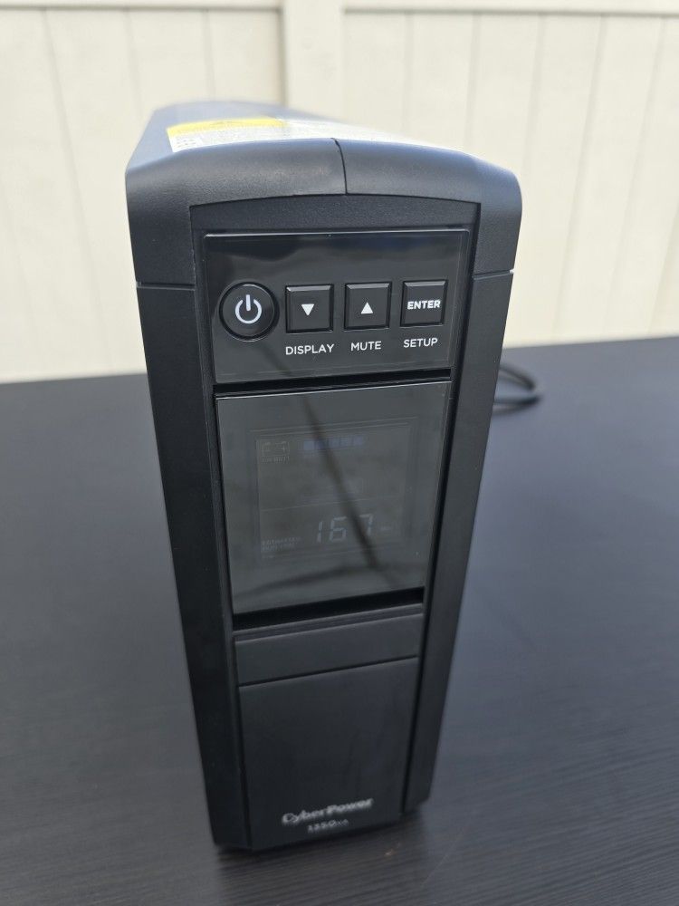 CyberPower CP1350AVRLCD3 Intelligent LCD UPS System, 1350VA/815W, 12 Outlets, 2 USB Ports, AVR, Mini Tower, Black