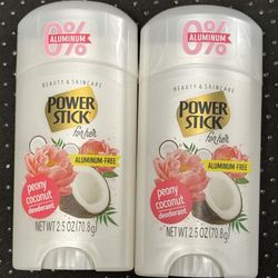 2 Power Stick For Her Aluminum Free Deodorant  Peony Coconut 2.5oz Each