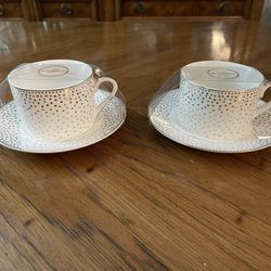 New Metallic Gold Dots Teacup and Saucer Set by Grace Teaware, Encased in Original Plastic Wrapping
