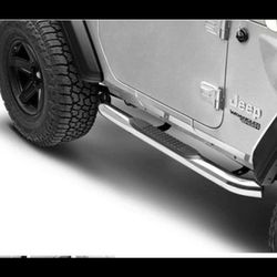 Jeep JL 2-dr RedRock 3-Inch Round Curved Side Step Bars; Stainless Steel