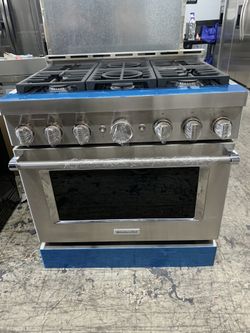 Kitchen aid 36” slide in gas range in stainless steel new open box