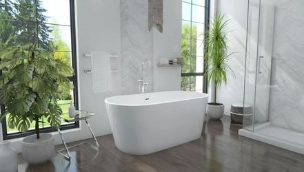 DreamLine Enigma 53" Free Standing Acrylic Soaking Tub with Center Drain, Drain Assembly, and Overflow