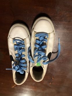 White Low-Top Sneakers with Blue Laces
