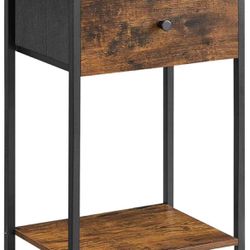 VASAGLE Nightstand, Side Table with Fabric Drawer, 24-Inch Tall End Table with Storage Shelf, Bedroom, Rustic Brown and Black ULGS021B01