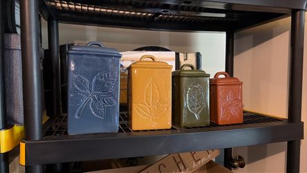 Ceramic Canister Set with Leaf Embossed Design