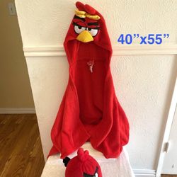 Angry Birds Hooded Kids Plush Blanket And 12” Angry Bird Plush Bundle 