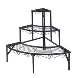 23 in. Metal Corner Plant Stand Indoor 3-Tier Ladder Plant Shelves Garden Flower Display Rack Shelf