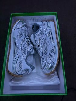 Bottega Veneta Silver/White Mesh Low Top Lace-Up Sneakers Rubber Sole Logo
