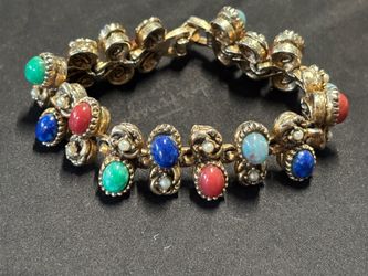 Vintage Signed ART Multi-Color Faux Gemstone Link Bracelet