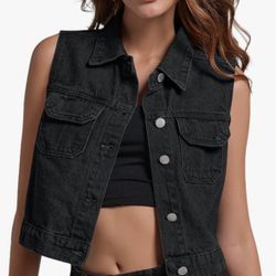 Cropped Sleeveless Denim Vest