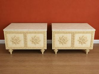 Pair of Vintage Mediterranean Marble-Top Cabinets (Late 1960s)