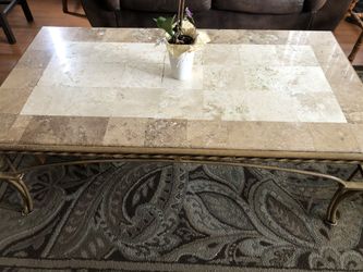 Coffee Table with marble top, & cast iron frame