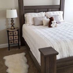 Farmhouse Dark Brown Solid Wood Queen Poster Bed🤩 In Box 🌟 Fastest Delivery 🚚 New Brand 🌸