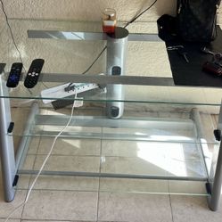 Grey glass tv shelf entertaint stand - $50