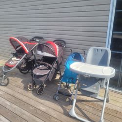 3 Strollers And A High Chair Box Lot
