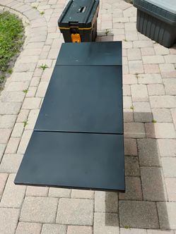 Metal Industrial Typewriter table on rolling casters with drop-leaf sides , OBO .