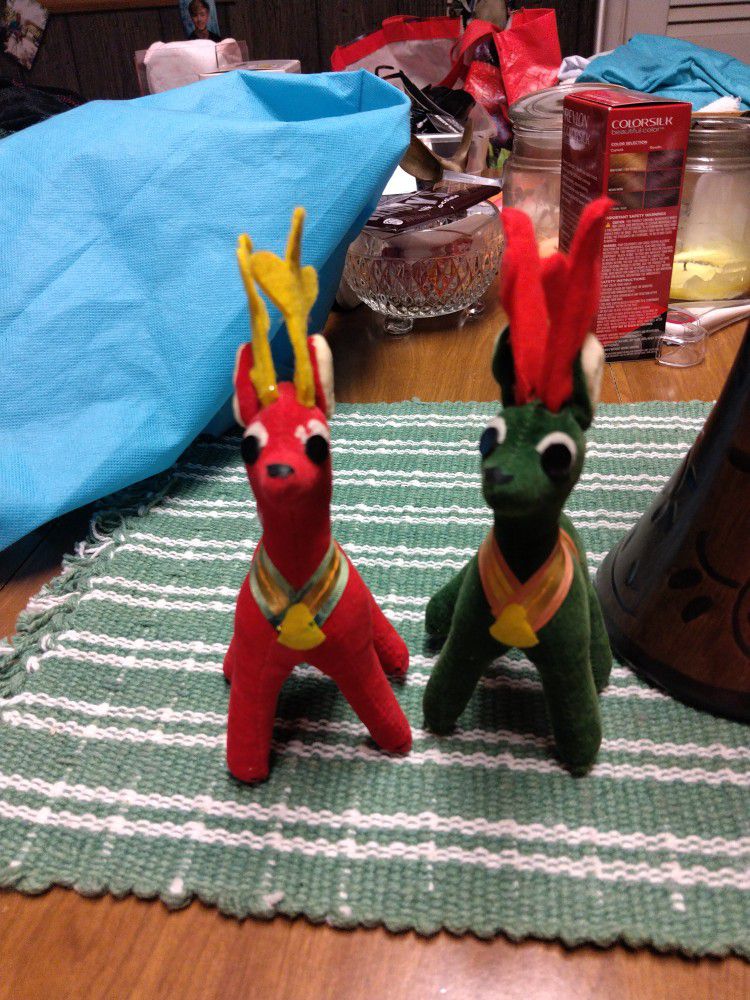 Vintage Dream Pets Reindeers Velvet Green And Red