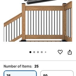 Muzata 25Pack 26" Aluminum Deck Balusters Round Black Deck Railing Stair Porch Staircase Spindles 3/4" Diameter Hollow for Railing Fencing Porch Stair