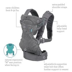 Infantino Flip 4-in-1 Convertible Baby Carrier, Gray