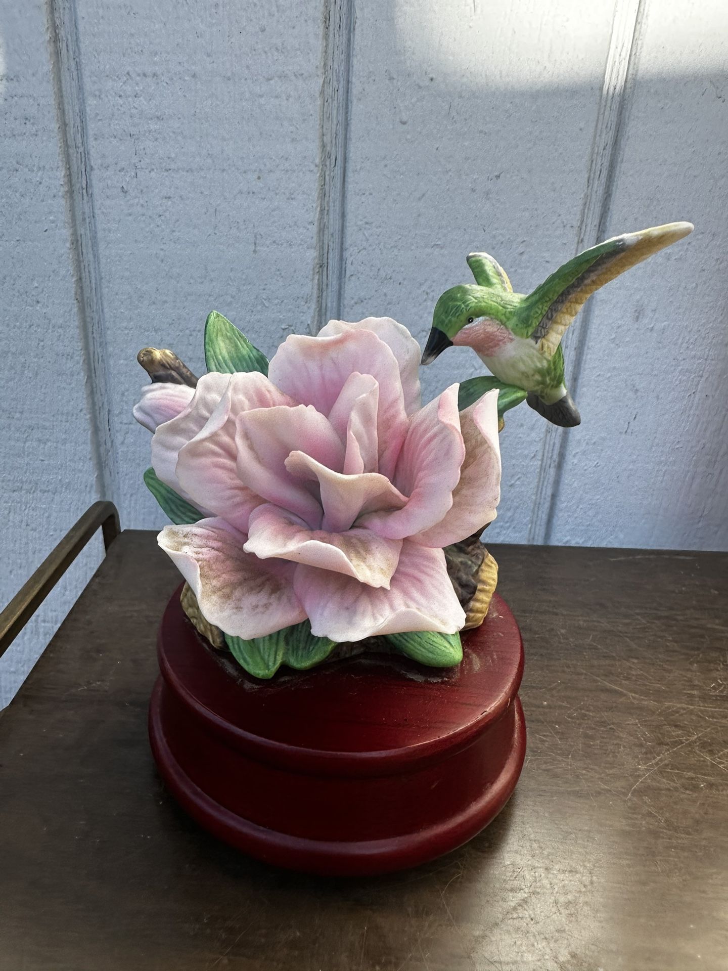 Vintage Hummingbird Floral Music Box Figurine