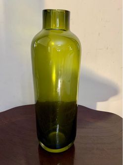 Vintage Olive Green Mid-Century Modern Glass Bottle Vase