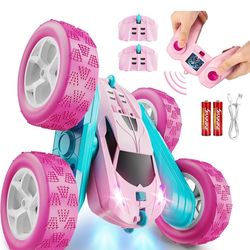 Brand new Pink Remote Control Car for Girls, 2.4 GHZ Double Sided RC Stunt Car 360° Rotating Remote Control Crawler with Headlights Car Toys for 6 7 8