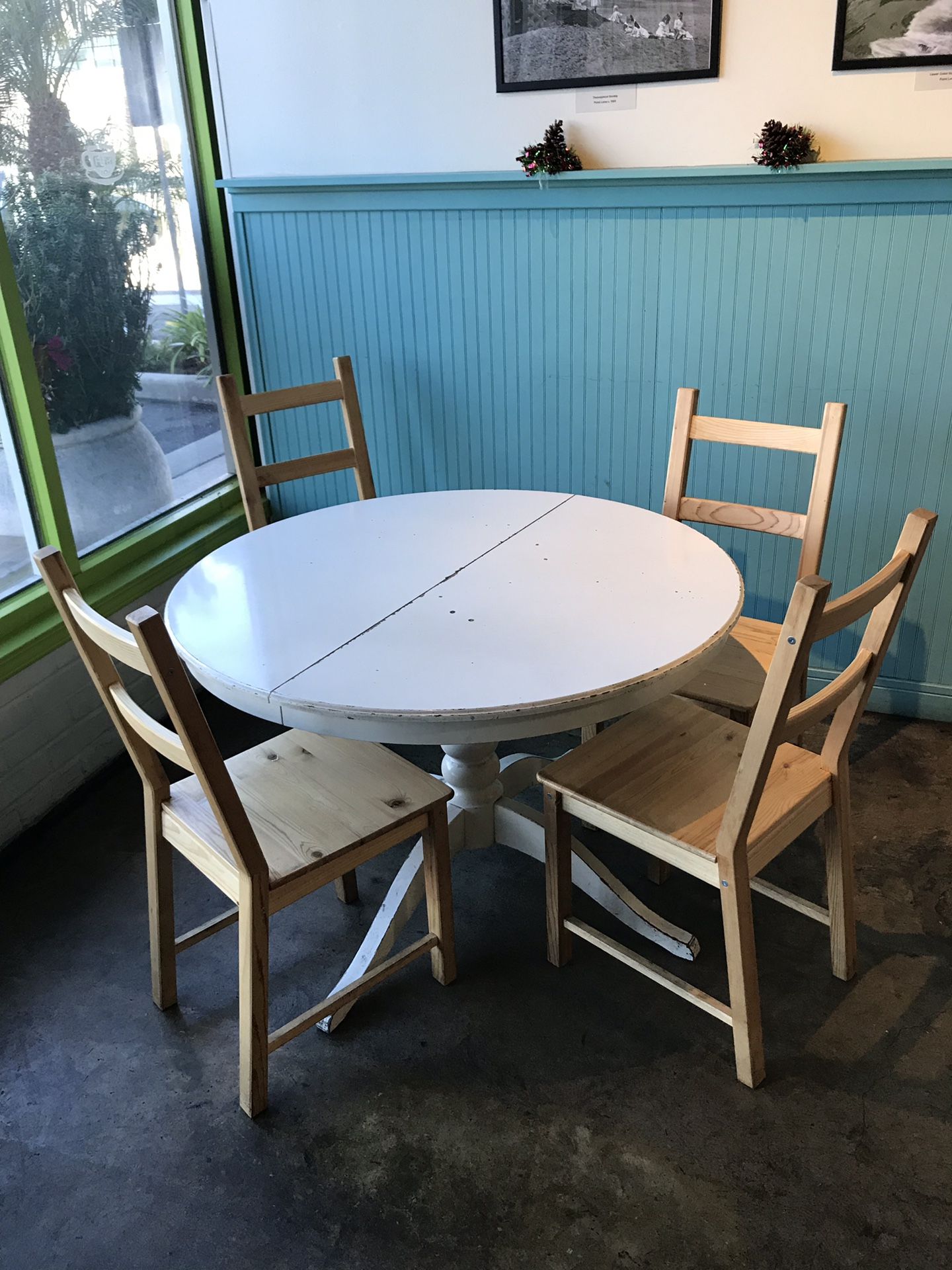 Round wood table with 4 chairs