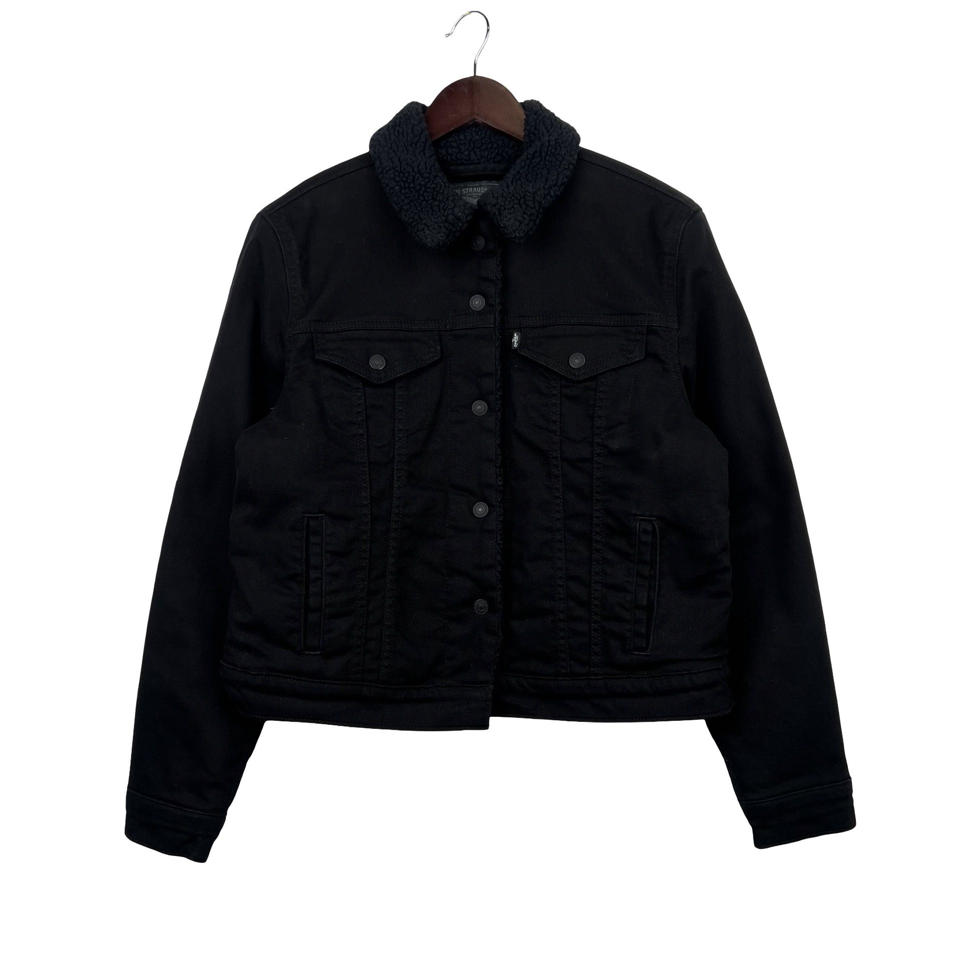 Levi Strauss Premium Relaxed Fit Sherpa Lined Trucker Jacket Black Denim -M-