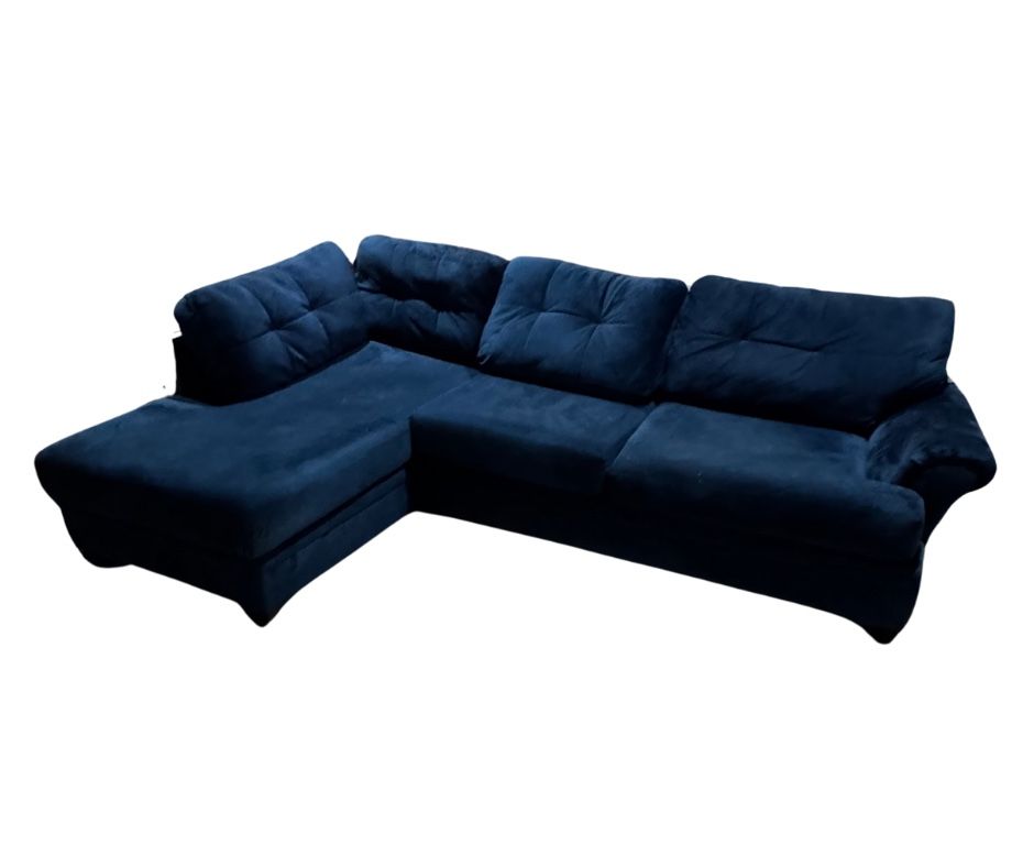 Navy Blue Suede Sectional Couch – Super Comfy