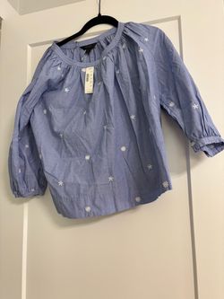 Women j. Crew Blue Floral Embroidered Peasant Top