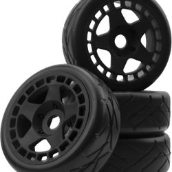ShareGoo RC 1/8 Buggy Tires OD 4.09" Street Tires w/Plastic Wheel Rims 17mm Hex.