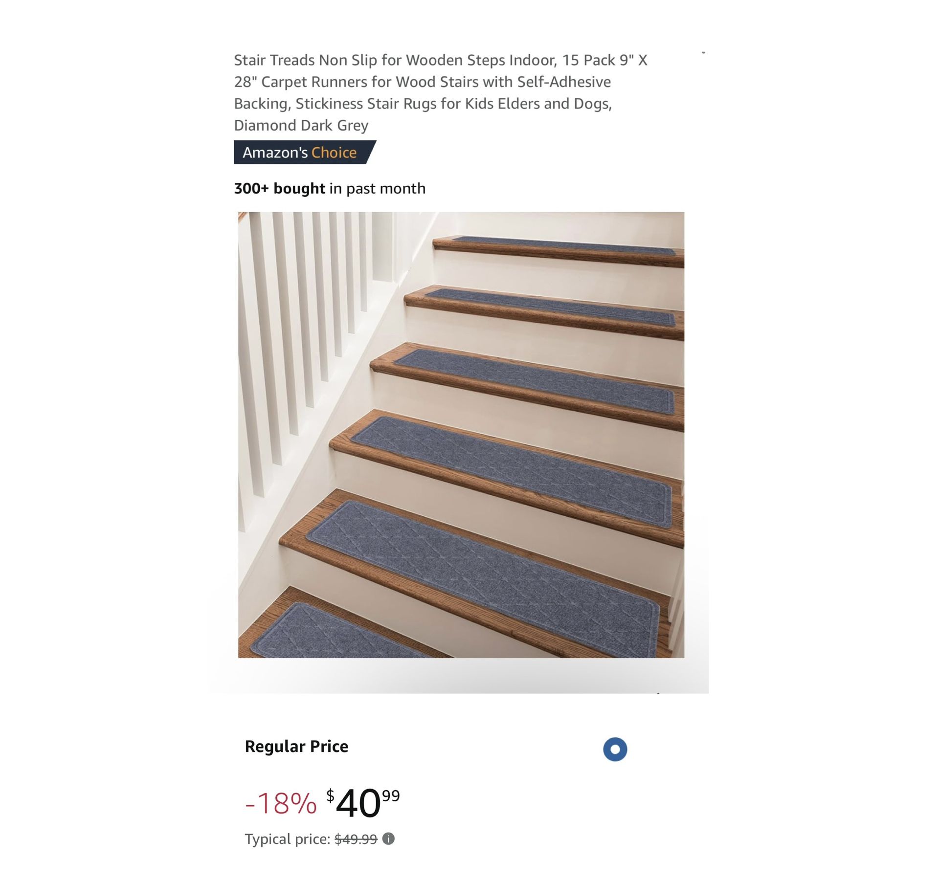 Brand new 15 Pack 9" X 28" Stair Treads Non Slip for Wooden Steps Indoor, Carpet Runners for Wood Stairs with Self-Adhesive Backing, Stickiness Stair