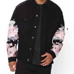Rose Sleeve Denim Jacket - Black Wash