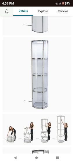 PORTABLE ROUND TWIST COLLAPSIBLE DISPLAY SHOWCASE WITH SHELVES