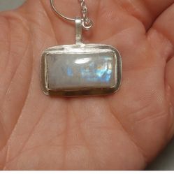 sterling silver rainbow moonstone pendant necklace 
